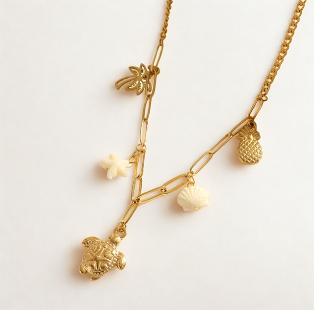 Sea Rosary Style Necklace with Pearl