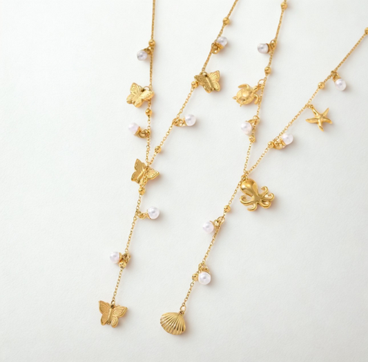 Sea Rosary Style Necklace with Pearl