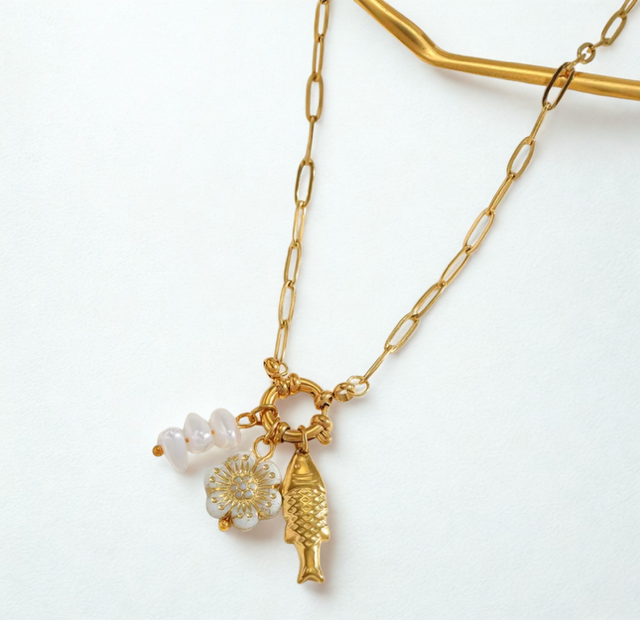 Fish Necklace with Pearl